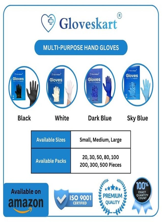 GLOVESKART قفازات GLOVESKART® السوداء الممتازة المصنوعة من النتريل (المقاسات: صغير، متوسط، كبير) (عبوة من 20، 30، 50، 80، 100 قطعة)، معتمدة من ISO IAF، صالحة للاستخدام مع الطعام، قفازات متعددة الأغراض للاستخدام مرة واحدة، خالية من البودرة، عدد دقيق (صغير، 30) - Image 2